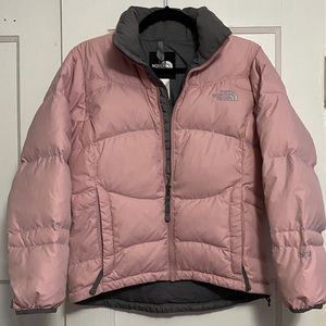 North Face 550 Pink Zip Up Puffer Down Jacket